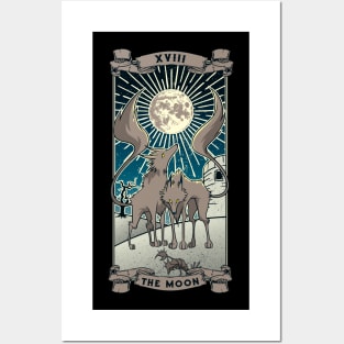 Tarot Card The Moon XVIII Wolves Halloween Art Pagan Witch Posters and Art